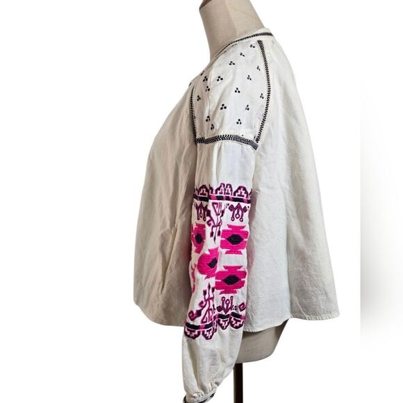Free People Embroidered Boho White and Pink Jacket - Picture 6 of 9